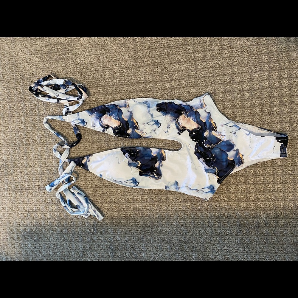 one-piece plunging neckline swimsuit